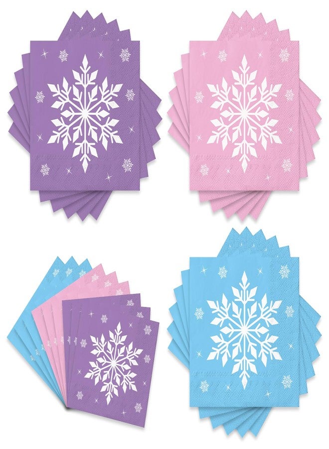 JarThenaAMCS مناديل كوكتيل جارثينا إيه إم سي إس، 60 قطعة، بتصميم ندفة ثلجية مجمدة، ألوان وردي، أزرق، بنفسجي، مناديل ورقية للاستخدام مرة واحدة، مثالية لحفلات الشتاء والكريسماس - Image 1